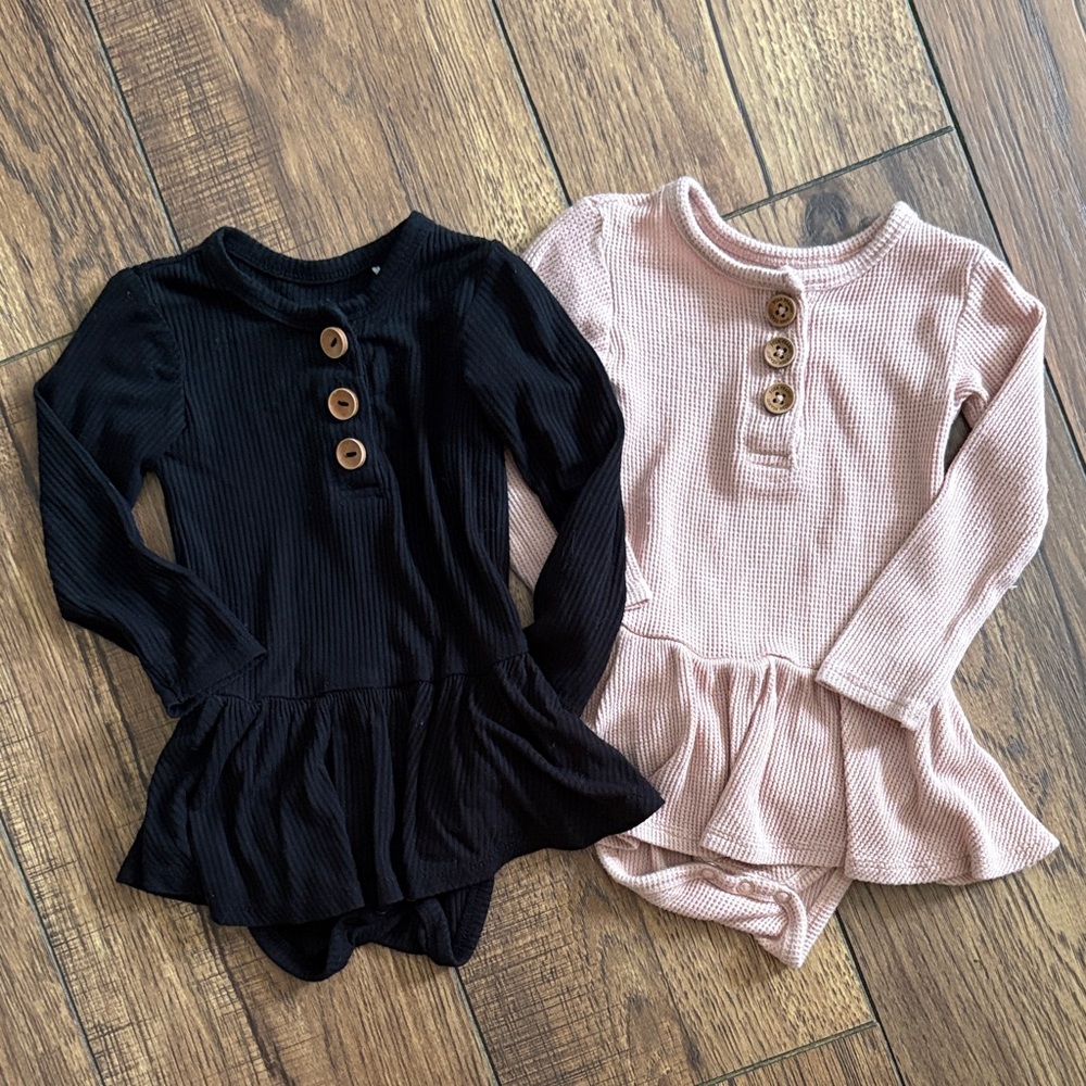 Posh Peanut Skirted Twirl Bodysuits Long Sleeve Pink and Black 6-12 Months